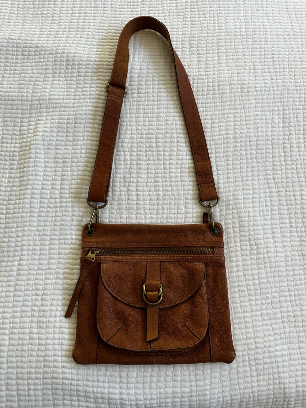 Fossil Brown Leather Crossbody with Front Pocket and D-ring Accent